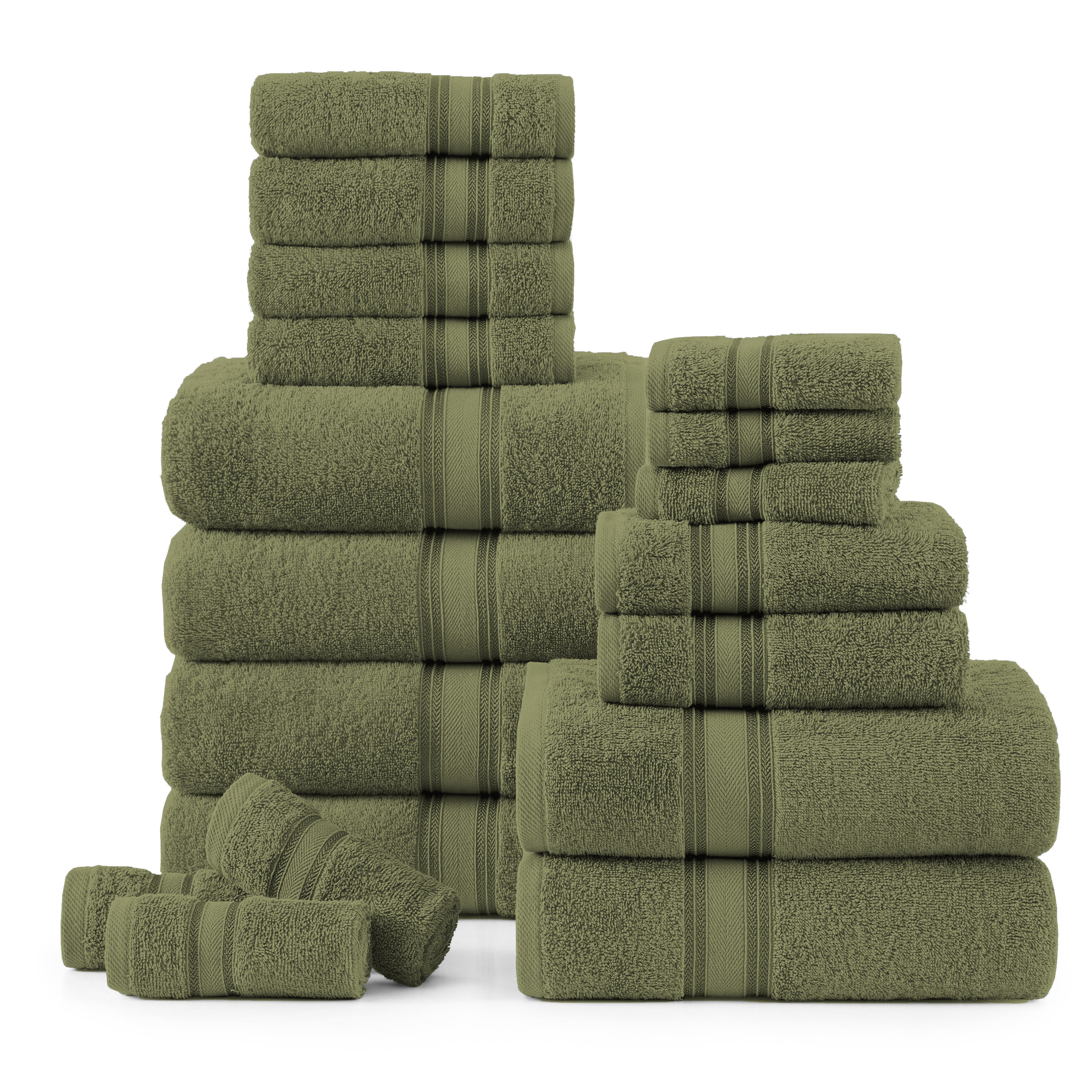 18 Piece Cotton Towel Set 550GSM - Oil Green